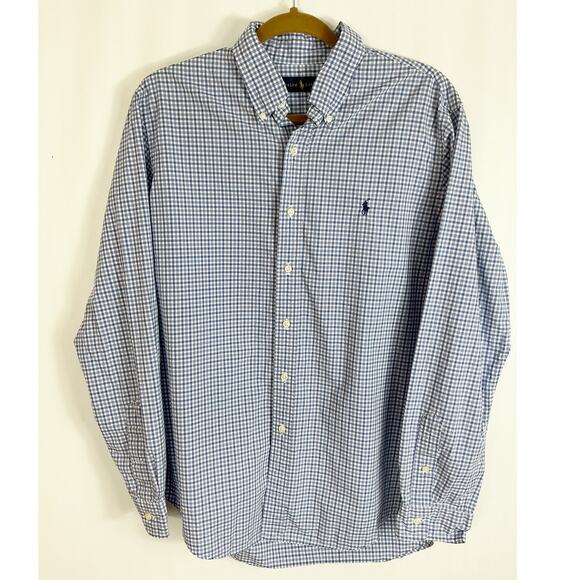 Ralph Lauren Mens Button Down Shirt Gingham Checkered Blue White Large - Picture 2 of 6